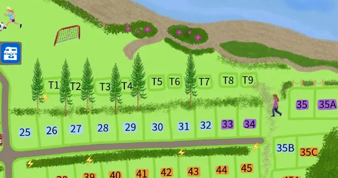 Section of the site map with the panorama pitches marked in purple