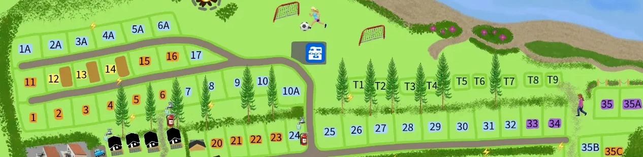 Section of the site map with the front-row view pitches marked in light blue